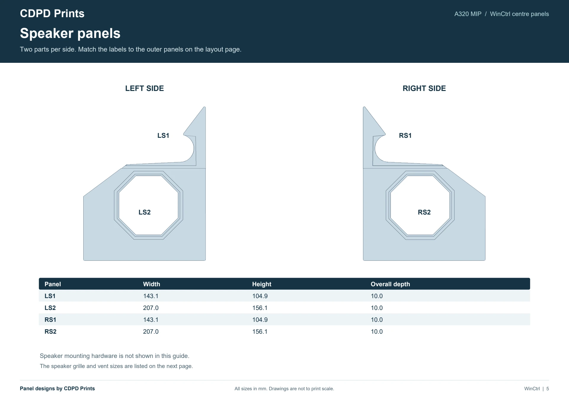 WinCtrl speaker panel dimensions